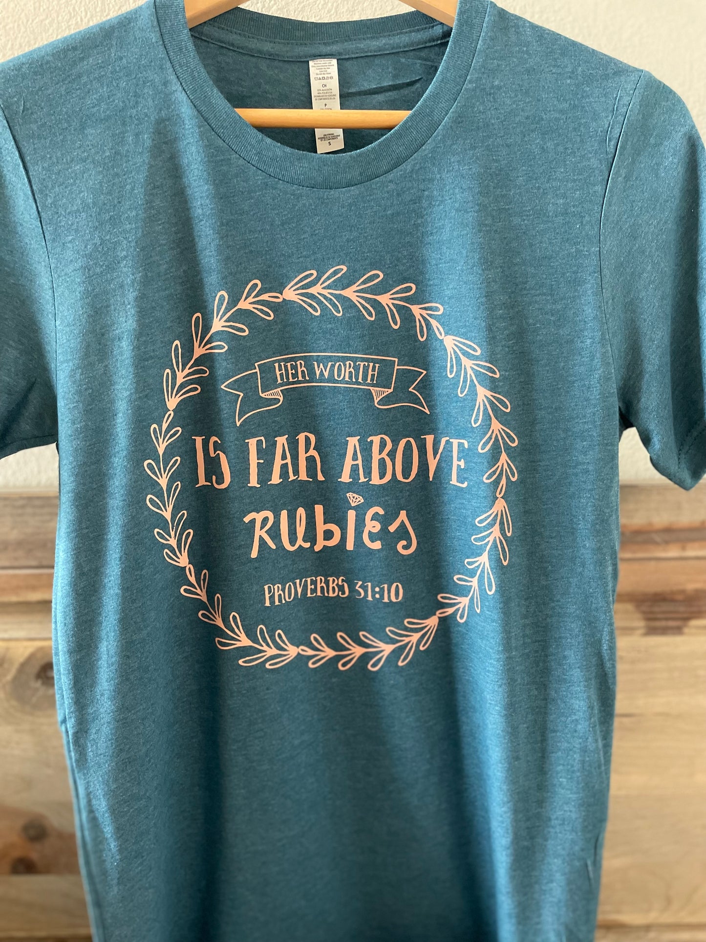 Her Worth Is Far Above Rubies Blue Heather Graphic Tee