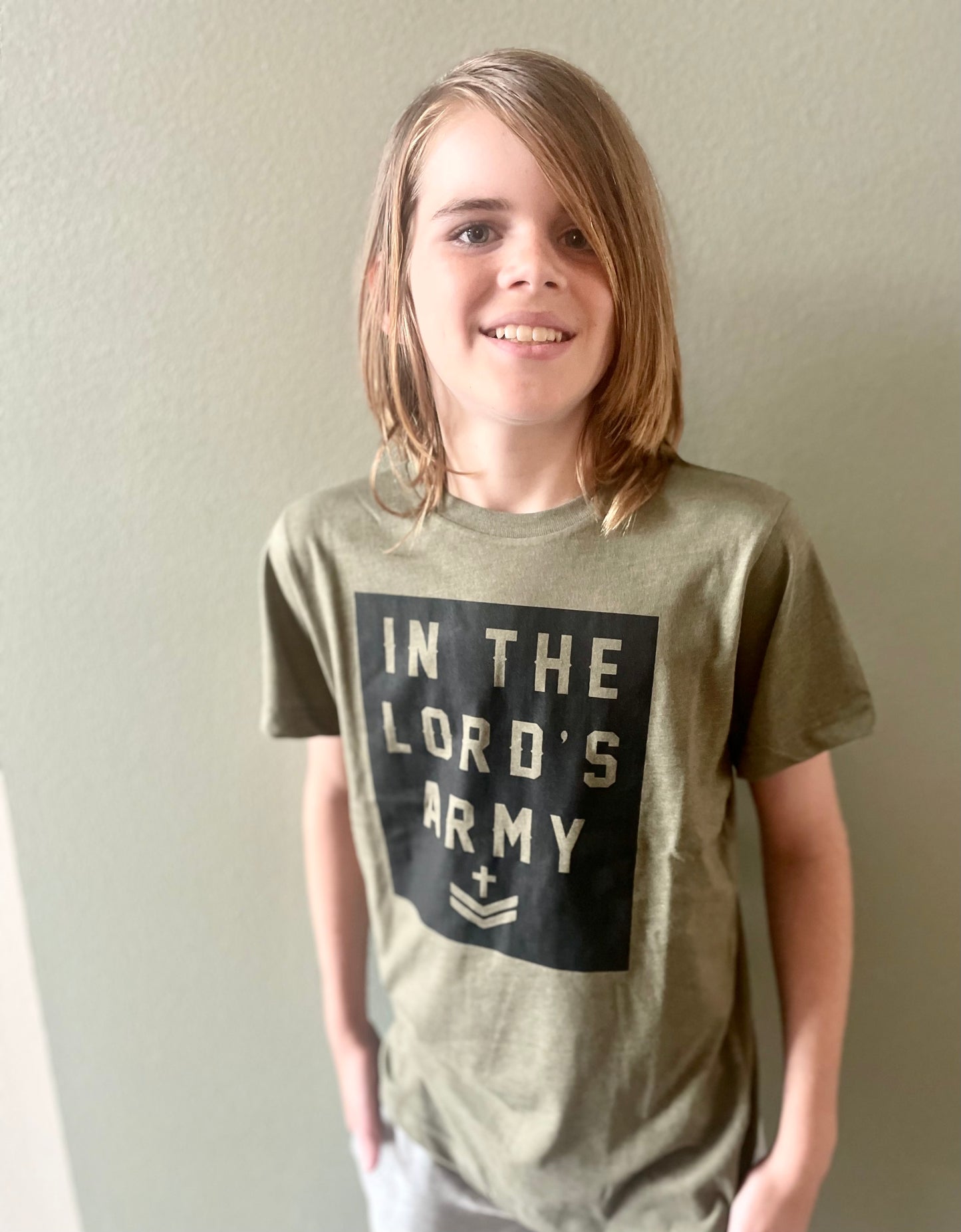 In The Lord's Army Olive Green Youth Graphic Tee