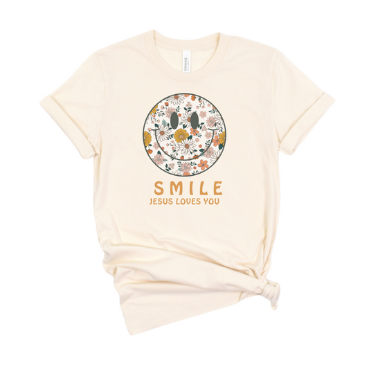 Smile Jesus Loves You Floral Graphic Tee