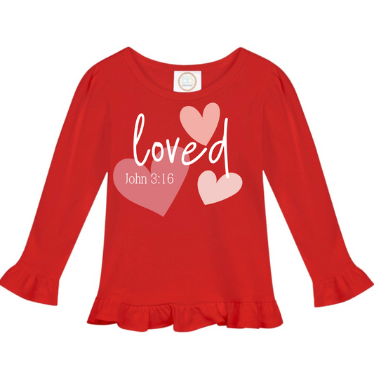 PRE-ORDER | John 3:16 Girl’s Long Sleeve Ruffle Shirt