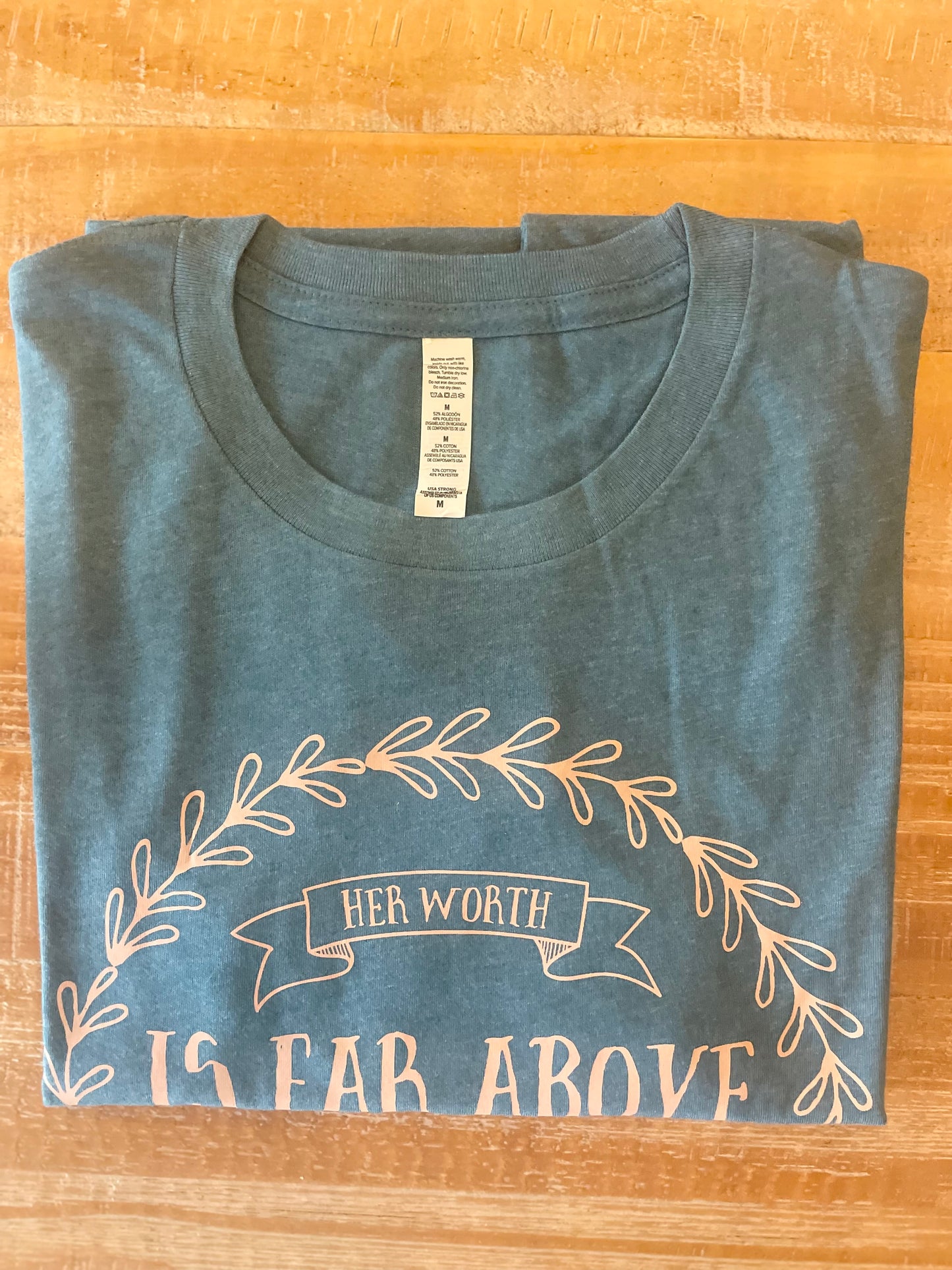 Her Worth Is Far Above Rubies Blue Heather Graphic Tee