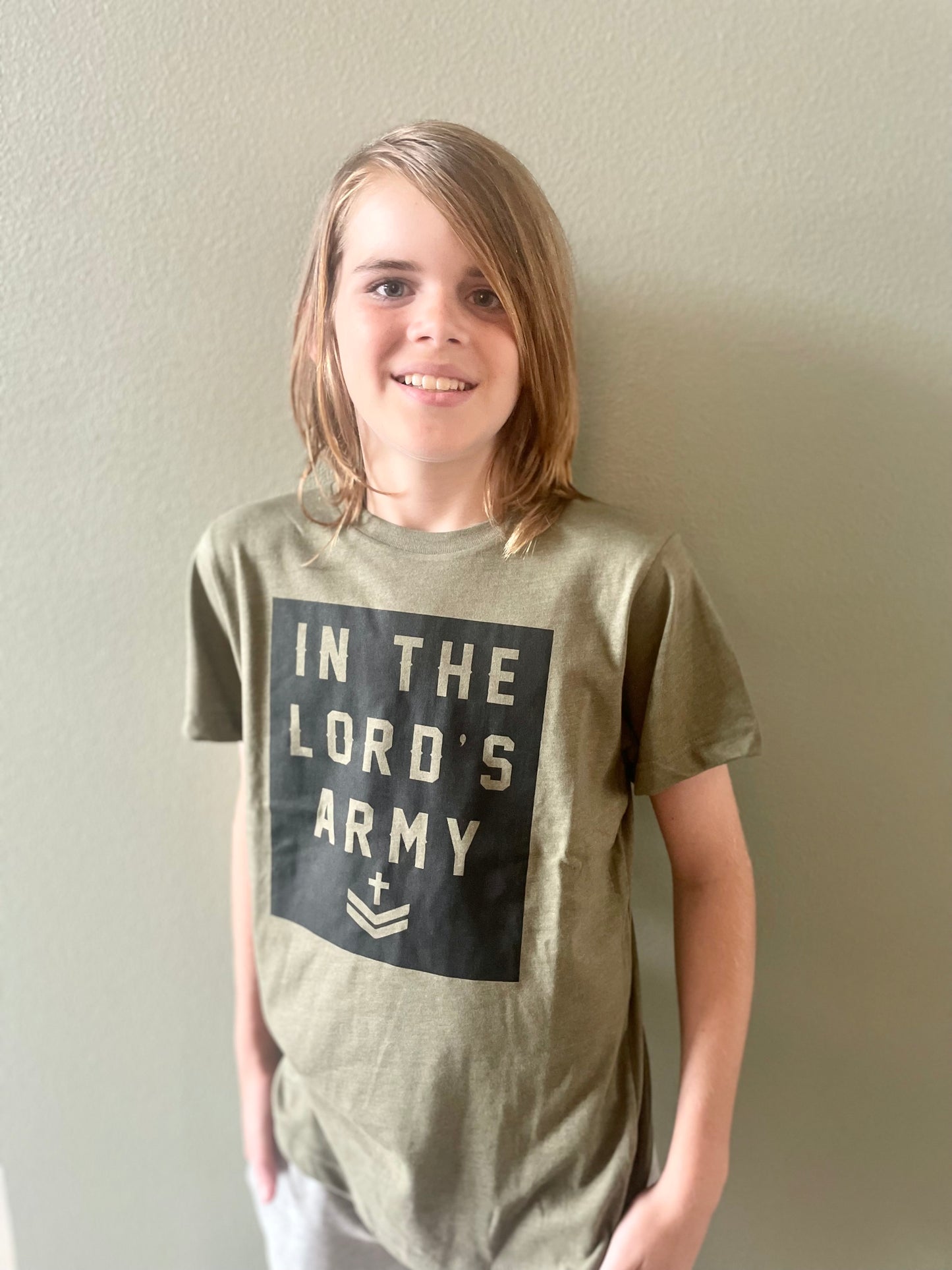 In The Lord's Army Olive Green Youth Graphic Tee