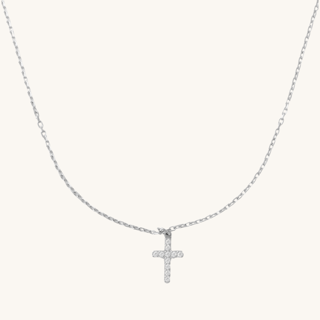 Mary {Silver} Crystal Cross Necklace